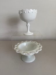 Pair Of 1970s Indiana Glass White Milk Glass Footed Vessels.