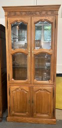 1980s Country French Walnut Baker Display Cabinet  With Lattice Doors