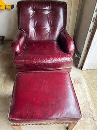 North Hickory Leather Easy Chair With Matching Ottoman