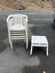 5 Plastic Chairs With Foot Rest / Table