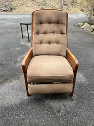 Burris Industries Beige Mid-century Modern Style Recliner Chair With Wood Frame And Cane Accents.