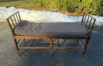 Regency-style Faux Bamboo Turned Walnut Window Bench With Cane Seating
