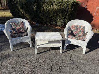 Set Of 2 Pier One White Wicker Chairs And Table