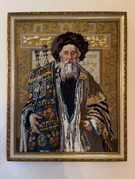 Embroidered Art Of The Jewish Rabbi From The Oil Painting By Isidro Kaufman