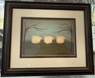 Folk Art 3 Sheep Print Signed Fiddlestix