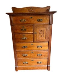 Late 19th-century Victorian Quarter-sawn Oak Tall Chest Of Drawers.