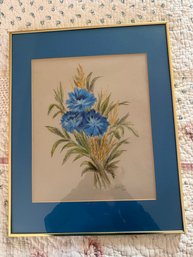 Framed Pastel Drawing Of Cornflowers And Wheat By Sybil, Dated 1975.