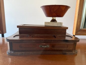 Vintage Wood Jewelry Box Wooden Bowl On A Marble Base