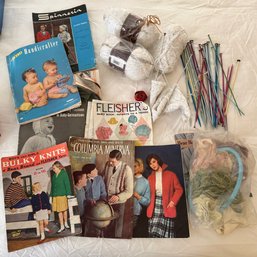 Vintage Crocheting, Yarn, Needles And Magazines