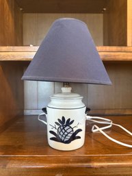 Decorative Ceramic Lamp With A Blue Pineapple Motif And Dark Shade