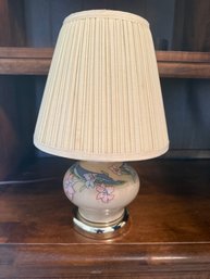 Vintage Hand-painted Porcelain Floral Table Lamp With Pleated Shade