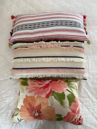 Devi Design Pillow , Floral And Stripe With Fringe