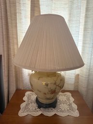 Vintage Chinoiserie Ceramic Table Lamp With A Pleated Shade # 1