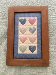 Framed Quilted Wall Art With Appliqud Fabric Hearts