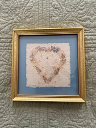 Handmade Pressed Wildflower Heart Art On Textured Paper In A Gold Frame
