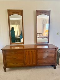 Davis Cherry Wood Double Dresser With 2 Mirrors