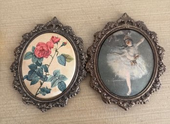 Ornate Metal Framed Decorative Artworks Featuring Roses And A Ballerina. Made In West Germany John Wanamaker