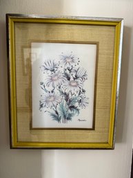 Framed Watercolor Painting Of Daisies Signed 'Boucher'