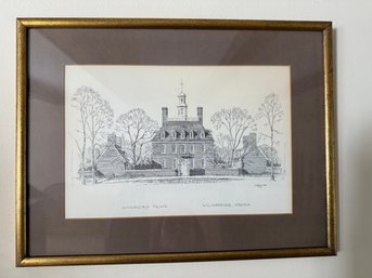 Framed Pen-and-ink Print Of The Governor's Palace By Clark M. Goff.