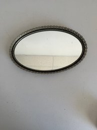 Mid-century Hollywood Regency Oval Filigree Mirror Tray.