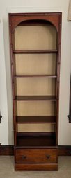 Vintage Mahogany Faux Bamboo Bookcase With Arched Top And Drawers