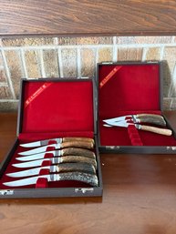 Set Of J. A. Henckels Steak Knives With Stag Antler Handles