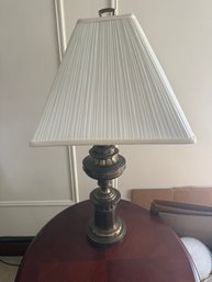 Vintage Stiffel Brass Table Lamp With A Square Pleated Shade.