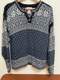 LL Bean Nordic (Cotton) Sweater, Size M, Fraying On One Sleeve