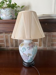 Chinese Ceramic Table Lamps - Floral Detail On White Glaze