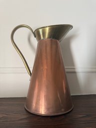 Vintage Copper And Brass Pitcher With A Conical Body And Brass Handle