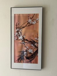 Framed East Asian Ink Wash Painting Of Plum Blossoms And Bamboo