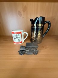 100 Pipers From Scotland Pitcher, Porridge Recipe Mug And Metal Vintage Car