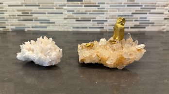 Quartz With Brass Owl And Bee