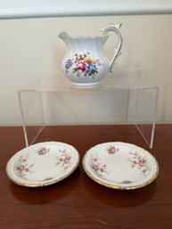 Paragon Victorian Rose Trinket Plates And Royal Crown Darby Pitcher