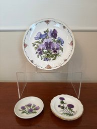 Royal Albert Pansies By Sara Anne Schofield, Glenkinchie County Churchill & Duchess Bone China Trinket Plates