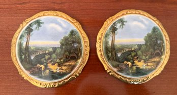 Paragon Decorative Ceramic Tile With A Landscape Painting And Gilded Frame