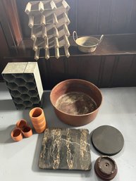 2 Wine Racks, Terracotta Wine Chiller, Terracotta Condiment Holder, Marble Plate, Cooper Planters