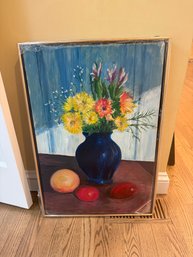 Signed Still Life: Vase And Fruit