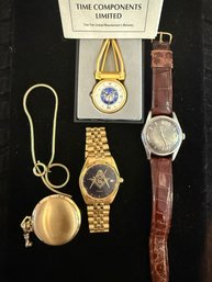 Gold-toned Bulova Quartz Watch W/ Masonic Insignia, Certina DS Watch, And More