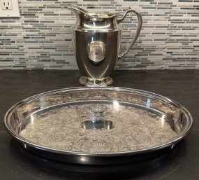 Silver Plate Tray And Pitcher