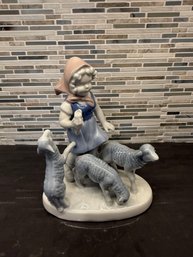 Vintage Gerold Porzellan Figurine Of A Girl With Lambs.