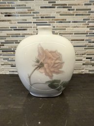 Royal Copenhagen Porcelain Vase With A Rose Design.