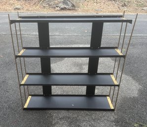 Mid-century Modern Four-tier Metal Shelf Unit With Brass Accents