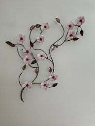 Metal And Glass Wall Art Depicting Cherry Blossoms On A Branch