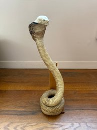 Vintage Taxidermied Cobra Snake On A Wooden Stand