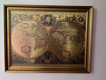 Framed Jigsaw Puzzle Depicting A Reproduction Of A 17th-century World Map