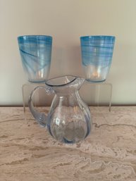 2- Artistic Accents Blue Swirl Glass And Blue