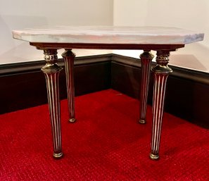 Brass And Pink Marble End Table