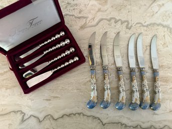 Silver Treasures By Godinger Cheese Knives, WM Adams, INC Sheffield England Porcelain Handle Knives