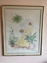 Framed 1970s Print By Gloria Eriksen Depicting A Woman In A Garden